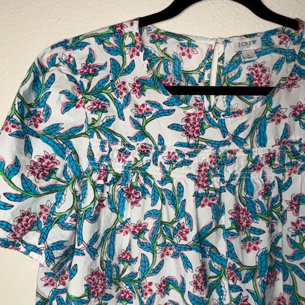 J. Crew Puff-sleeve Top Women's Size Large in Pink/blue floral Print 100% cotton - Picture 7 of 16